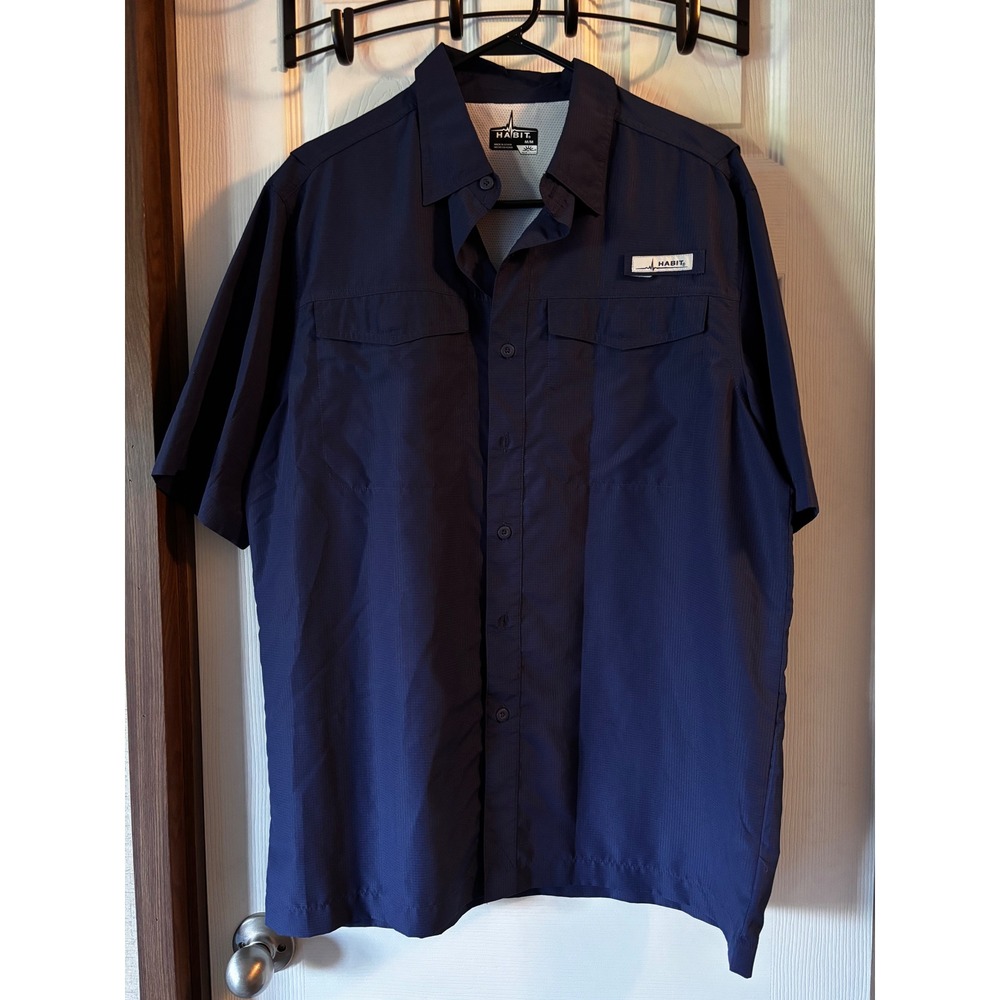 Habit Mens Fishing Shirt Medium Blue Short Sleeve UPF 40 Vented Patriot Blue